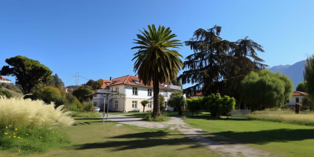 Eine Palme auf dem Schulhof