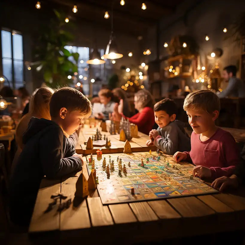 Kinder der Palmbergschule spielen Gesellschaftsspiele